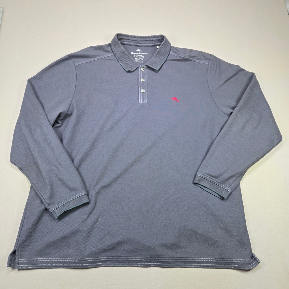 Tommy Bahama Polo Shirt Supima Cotton Long Sleeve Gray Mens XXL